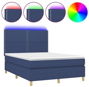 ΚΡΕΒΑΤΙ BOXSPRING ΜΕ ΣΤΡΩΜΑ &amp; LED ΜΠΛΕ 140X200 ΕΚ. ΥΦΑΣΜΑΤΙΝΟ 3135363