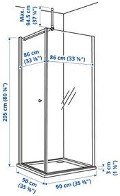 OPPEJEN/FOTINGEN καμπίνα ντους με βάση, 90x90x205 cm 193.262.49