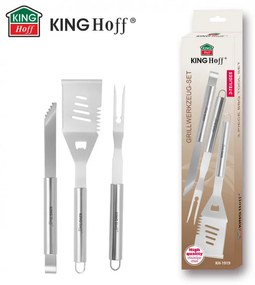 Σετ από 3 σκεύη BBQ Kinghoff KH 1919, Ανοξείδωτο ατσάλι, Εργονομικές λαβές, Inox