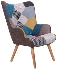 MARON Πολυθρόνα - Μπερζέρα Ξύλο Φυσικό, Ύφασμα Patchwork 69x76x97cm ΕΜ143,4