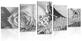 Εικόνα 5 τμημάτων ροζ σε γιούτα σε μαύρο & άσπρο - 100x50