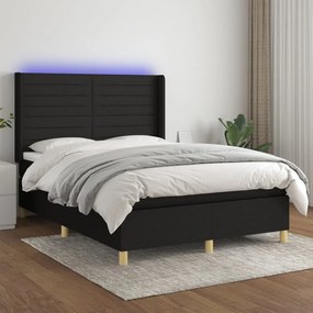 Κρεβάτι Boxspring με Στρώμα &amp; LED Μαύρο 140x190 εκ. Υφασμάτινο