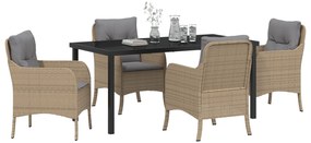 vidaXL Σέτ φαγητού για κήπο με μαξιλάρι 5 pcs Μπεζ Πολυ ράταν