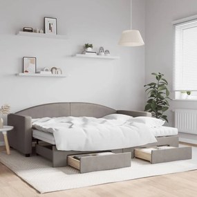 vidaXL Καναπές Κρεβάτι Συρόμενος Taupe 90x200 εκ. Ύφασμα &amp; Συρτάρια