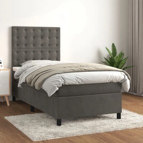 Κρεβάτι Boxspring με Στρώμα Σκούρο Γκρι 80x200 εκ. Βελούδινο