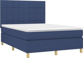 vidaXL Κρεβάτι Boxspring με Στρώμα Μπλε 140x190 εκ. Υφασμάτινο