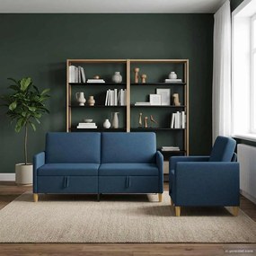 vidaXL Σαλονάκι Σετ Με Αποθηκευτικό Χώρο 2 pcs Μπλε Πολυεστέρας