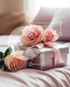 Intra Συλλεκτικό Ξύλινο Παζλ Plywood 4mm - Ρομαντικό κουτί δώρου με ροζ τριαντάφυλλα στο κρεβάτι Σε Ξύλινο Κουτί - Διαστάσεις: 10x10 cm – 25 κομμάτια