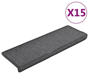 vidaXL Πατάκια Σκαλοπάτια 15 τεμ. Σκούρο Γκρι 65x21x4 εκ. με Ορθογώνια Άκρη
