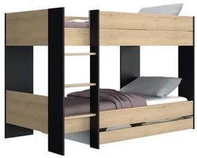 Epiplo World Duplex κουκέτα με 2 μονά κρεβάτια 107x205x136εκ. Natural Chestnut/Black με αποθηκευτικό συρτάρι BEST-153531