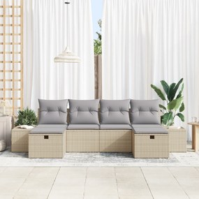 vidaXL Σετ καναπέδων κήπου 6 τεμαχίων με μαξιλάρια μπεζ πολυ ρατάν