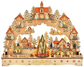 Ξύλινη Διακοσμητική Παράσταση με φωτισμό LED, μουσική, κίνηση και διαστάσεις 47x11x58cm