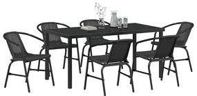 vidaXL Σέτ φαγητού για κήπο 7 pcs Μαύρο Πολυ ράταν