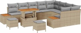 vidaXL Σετ Καναπέ Κήπου με μαξιλάρι 12 pcs Μπεζ Πολυ ράταν