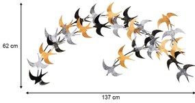 Διακοσμητικό τοίχου Birds Megapap μεταλλικό χρώμα μαύρο - bronze - ασημί 137x62εκ.