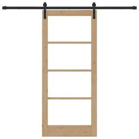 vidaXL Συρόμενη Πόρτα Χειροκίνητος Καφέ 86 x 198.5 cm Ξύλο και μέταλλο