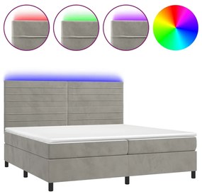 vidaXL Κρεβάτι Boxspring με Στρώμα & LED Αν.Γκρι 200x200 εκ. Βελούδινο