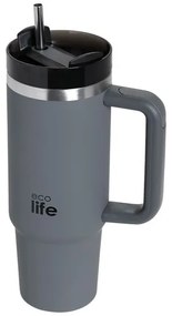 Ecolife Θερμός - Ποτήρι Ανοξείδωτο Με Καλαμάκι 900ml Junior Grey 33-BO-5011