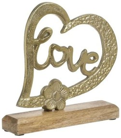 Διακοσμητική Καρδιά Love 3-70-357-0236 22x5x21cm Gold-Natural Inart Μέταλλο,Ξύλο