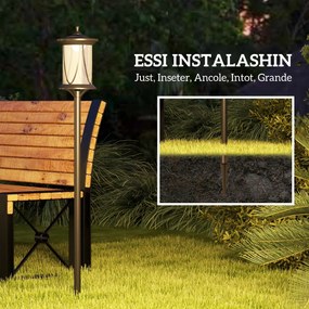 Outsunny Ηλιακό φωτιστικό εξωτερικού χώρου, LED, αυτόματη λειτουργία, ανθεκτικό στις καιρικές συνθήκες, 6 ώρες φωτισμού, 17Π x 17Β x 127Υ εκ., Μαύρο