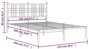 Πλαίσιο Κρεβατιού με Κεφαλάρι Μαύρο 120 x 190 εκ. Μεταλλικό - Μαύρο