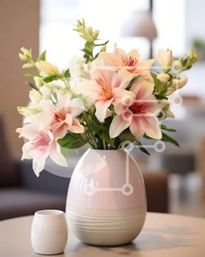 Intra Συλλεκτικό Ξύλινο Παζλ Plywood 4mm - Λευκό βάζο με ροζ και λευκά λουλούδια Σε Ξύλινο Κουτί - Διαστάσεις Puzzle: 10x10 cm – 25 κομμάτια