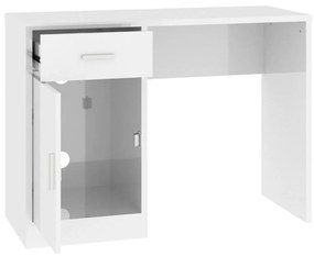 Γραφείο με Συρτάρι &amp; Ντουλάπι Γυαλ. Λευκό 100x40x73 εκ Επ. Ξύλο - Λευκό