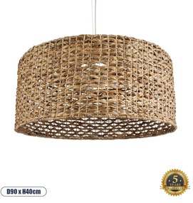 01850 GloboStar® MANGATA 01850 Boho Κρεμαστό Φωτιστικό Καμπάνα Μονόφωτο 1 x E27 IP20 Καφέ Ξύλο - Μ90 x Π90 x Υ40cm