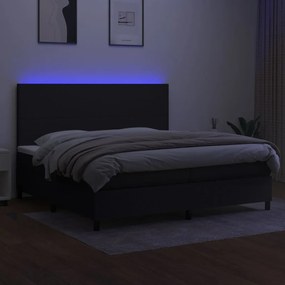 vidaXL Κρεβάτι Boxspring με Στρώμα & LED Μαύρο 200x200 εκ. Υφασμάτινο