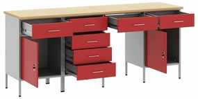 vidaXL Ντουλάπα Εργασίας με συρτάρι 4 pcs Κόκκινο 200 x 55 x 85 εκ