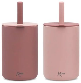 Ποτήρια Εκπαιδευτικα 180ml Με Καλαμάκι (Σετ 2τμχ) Kiokids Ροζ 3508