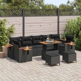 vidaXL Σετ Καναπέ Κήπου με μαξιλάρι 10 pcs Μαύρο 90 x 55 x 71 cm