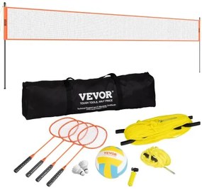 VEVOR Volleyball and Badminton Set, Outdoor Portable Badminton Net, Adjustable Height Steel Poles, Professional Combo Set with PVC Volleyball, Pump, Carrying Bag, Easy Setup for Backyard Beach Lawn