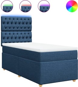 vidaXL Κρεβάτι Boxspring με Στρώμα Μπλε 100 x 200 εκ. Υφασμάτινο
