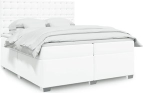 vidaXL Κρεβάτι Boxspring με Στρώμα Λευκό 200x200 εκ. Συνθετικό Δέρμα