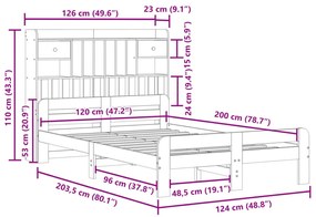 Κρεβάτι Βιβλιοθήκη Χωρίς Στρώμα 120x200 εκ Μασίφ Ξύλο Πεύκου - Καφέ