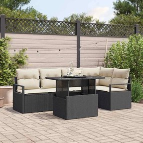 vidaXL Σετ Καναπέ Κήπου 6 pcs Μαύρο και κρεμ 100 x 55 x 73 εκ