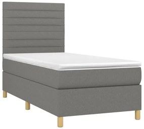 Κρεβάτι Boxspring με Στρώμα &amp; LED Σκ.Γκρι 90x190 εκ. Υφασμάτινο - Γκρι