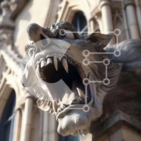 Intra Συλλεκτικό Ξύλινο Παζλ Plywood 4mm - Άγαλμα Gargoyle με ανοιχτό στόμα στο παλιό κτίριο Σε Ξύλινο Κουτί - Διαστάσεις Puzzle: 10x10 cm – 25 κομμάτια