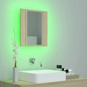 vidaXL Ντουλάπι Μπάνιου με Καθρέφτη &amp; LED Sonoma Δρυς Ακρυλικός