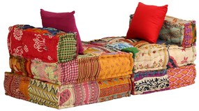 vidaXL Κάθισμα - Πουφ Τριθέσιο Αρθρωτό Patchwork Υφασμάτινο