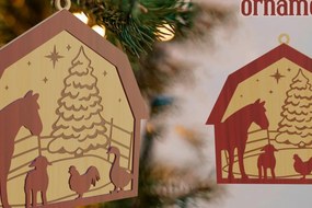 Σετ των 3 Intra απο ξύλο plywood 3mm-4mm πάχος 3D Χριστουγεννιάτικο στολίδι αχυρώνα με λέιζερ Δίασταση 8x8 cm INTRAFABR-79692801