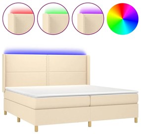 Κρεβάτι Boxspring με Στρώμα &amp; LED Κρεμ 200x200 εκ. Υφασμάτινο - Κρεμ