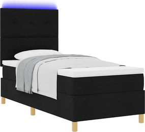 vidaXL LED Κρεβάτι με βάθρο με στρώμα Μαύρο 90 x 200 cm ύφασμα