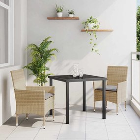 vidaXL Σέτ φαγητού για κήπο με μαξιλάρι 3 pcs Μπεζ Πολυ ράταν