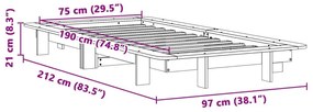 Σκελετός Κρεβατιού Χωρίς Στρώμα 75x190 εκ Μασίφ Ξύλο Πεύκου - Καφέ