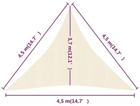 Πανί Σκίασης Κρεμ 4,5 x 4,5 x 4,5 μ. από HDPE 160 γρ./μ² - Κρεμ