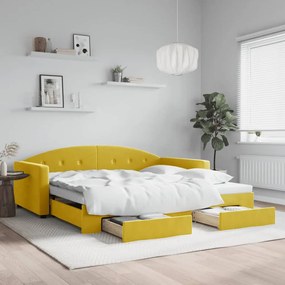 vidaXL Καναπές Κρεβάτι Συρόμεν. Κίτρινος 100x200εκ Βελούδινος Συρτάρια