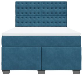 vidaXL Κρεβάτι Boxspring με Στρώμα Μπλε 140x200 εκ. Βελούδινο