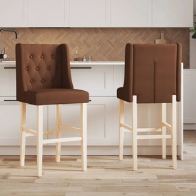 Καρέκλες Μπαρ 2 τεμ. Μασίφ Ξύλο Καουτσουκόδεντρου / Ύφασμα - Καφέ